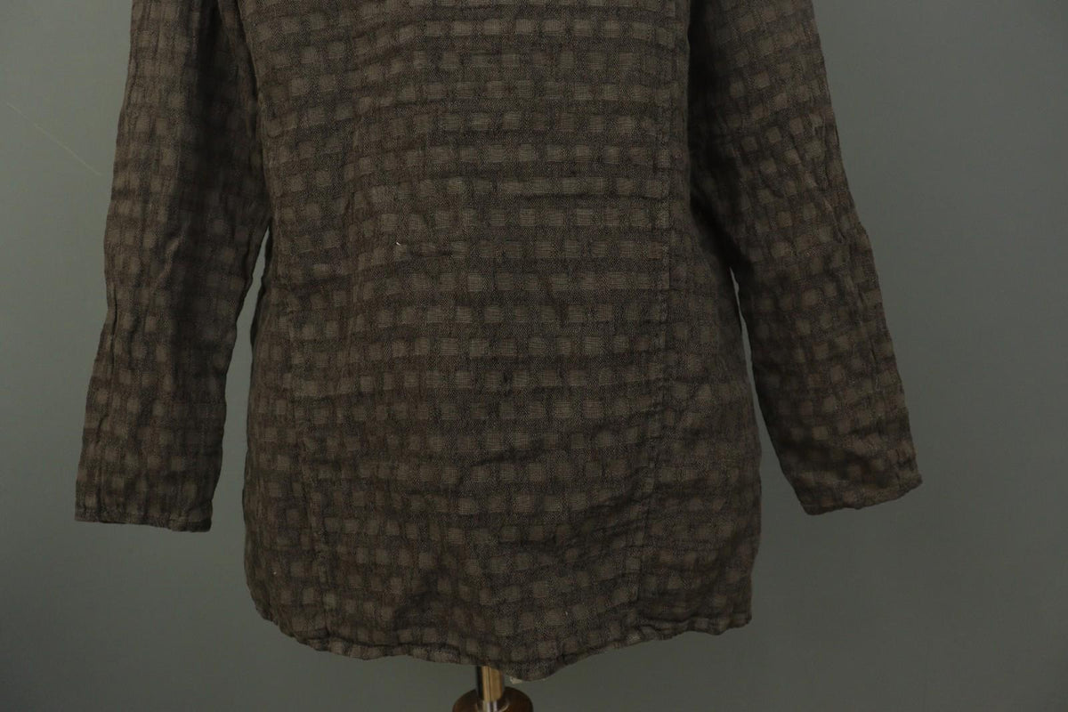 GRIZAS Brown 100% Linen Long Sleeve Round Neck Pullover Tunic Top – Size S