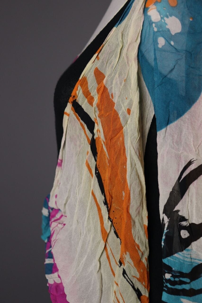 CUSTO BARCELONA Multicolor Abstract Silk Lagenlook Long Sleeve Top Shirt – Size 2