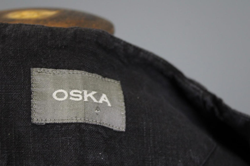 OSKA Black Linen Regular Fit V-Neck Casual Short Sleeve Long Maxi Dress – Size 2