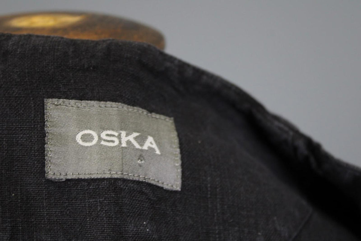 OSKA Black Linen Regular Fit V-Neck Casual Short Sleeve Long Maxi Dress – Size 2