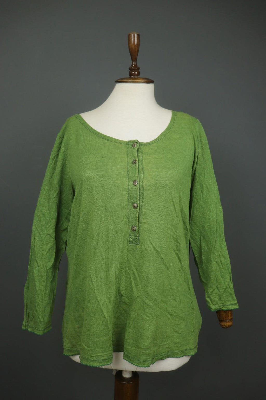 GUDRUN SJODEN Green Linen Long Sleeve Round Neck Button Front Shirt Top – Size L