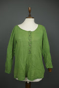 GUDRUN SJODEN Green Linen Long Sleeve Round Neck Button Front Shirt Top – Size L