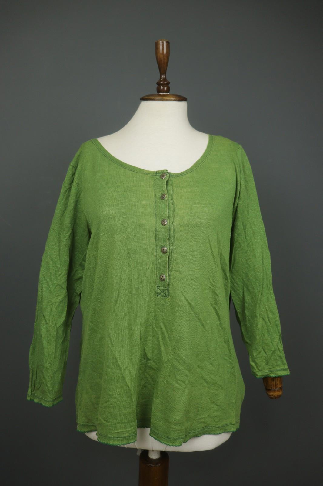 GUDRUN SJODEN Green Linen Long Sleeve Round Neck Button Front Shirt Top – Size L