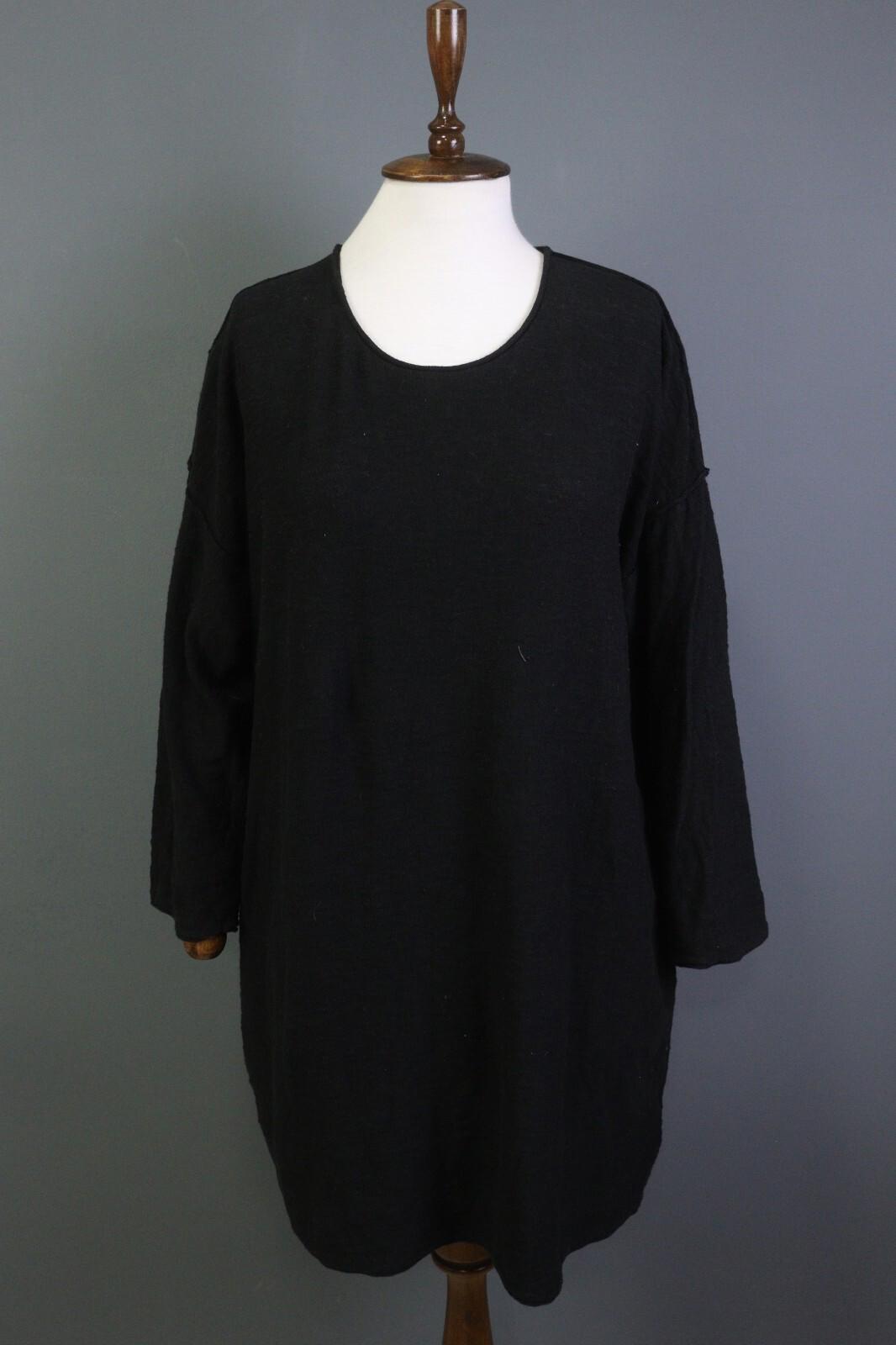 GUDRUN SJODEN Black Long Sleeve Oversized Lagenlook Shirt Dress – Size M