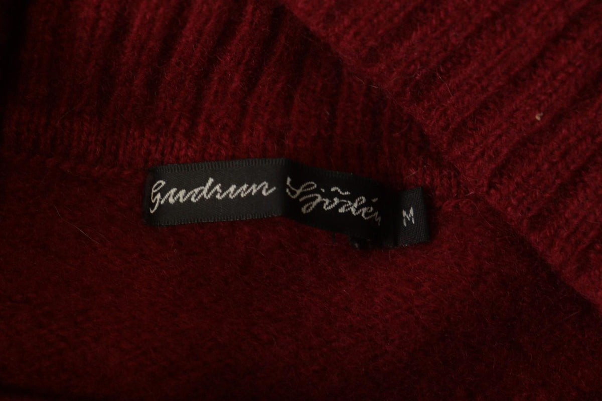 GUDRUN SJODEN Red Knitted Embroidered Raglan Sleeve Mock Neck Sweater – Size M