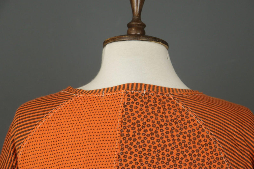 GUDRUN SJÖDEN Orange Printed Modal 3/4 Sleeve Round Neck Sheath Dress – Size S