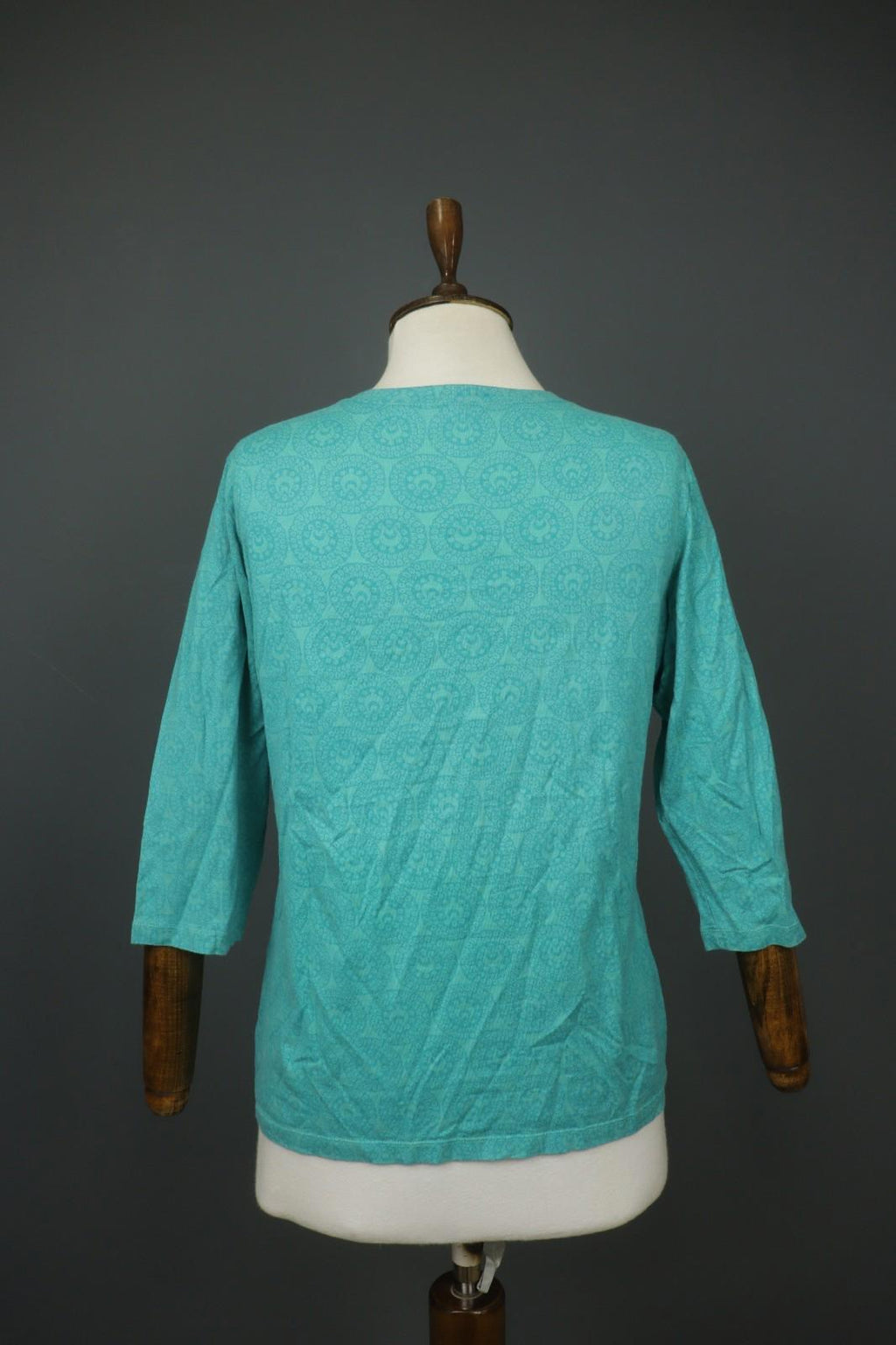 MARIMEKKO MIKA PURAINEN Green Geo Print Cotton 3/4 Sleeve Tie Neck Blouse Top