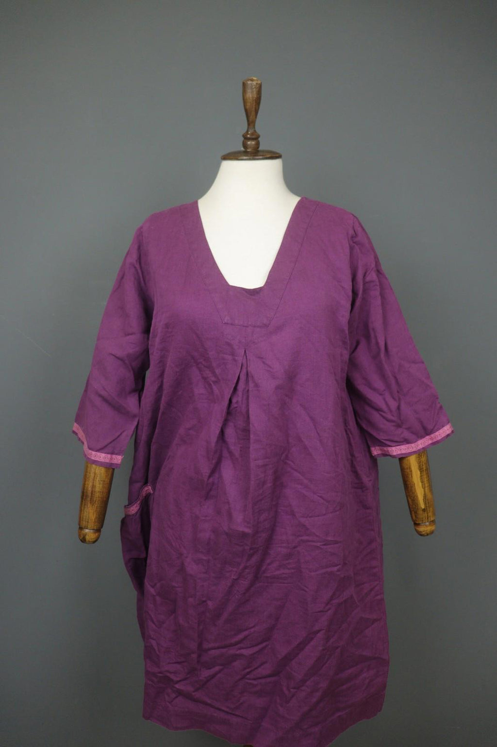 GUDRUN SJÖDEN Purple Cotton Long Sleeve V-Neck Pullover Tunic Dress – Size M