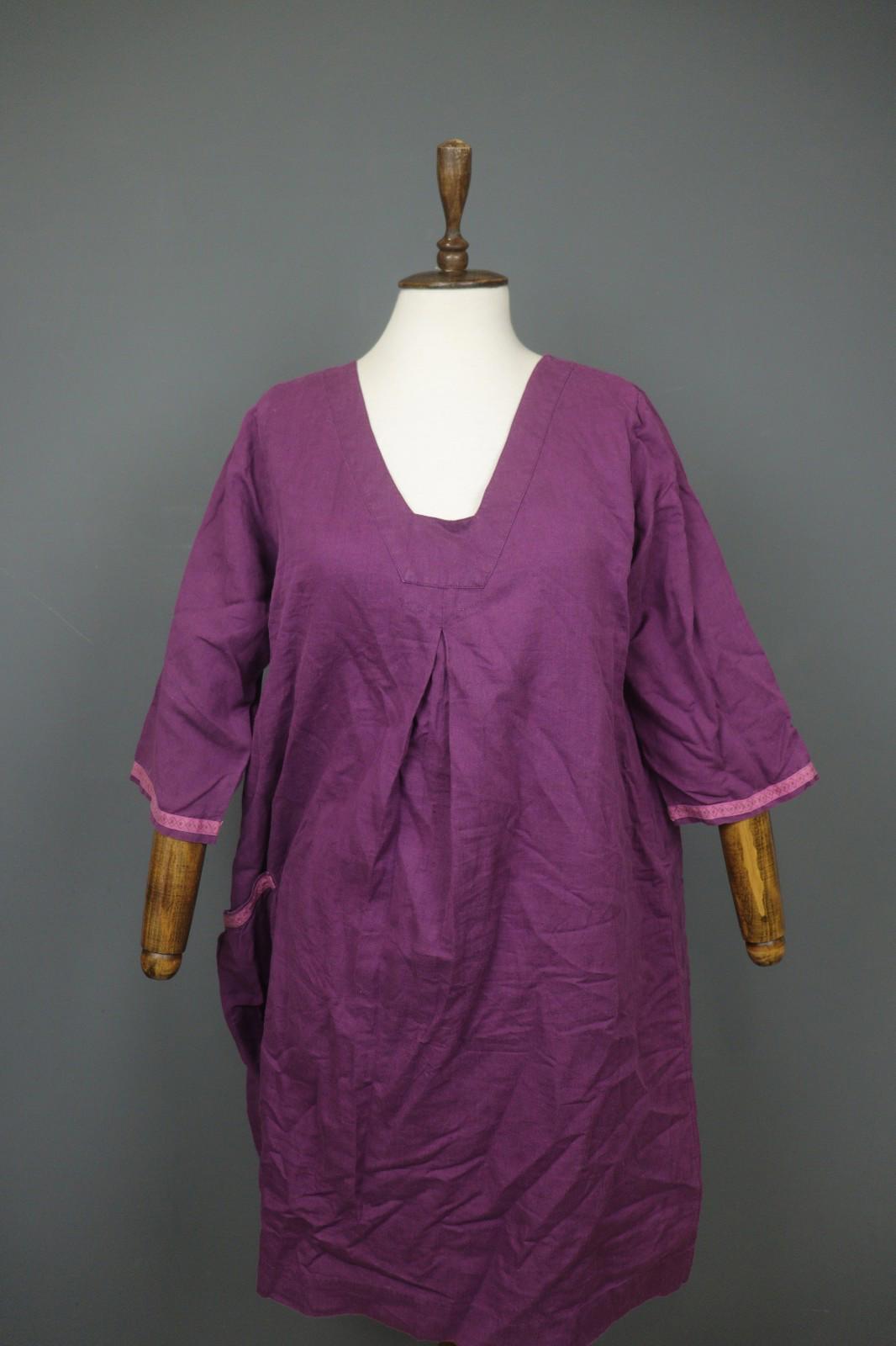 GUDRUN SJÖDEN Purple Cotton Long Sleeve V-Neck Pullover Tunic Dress – Size M