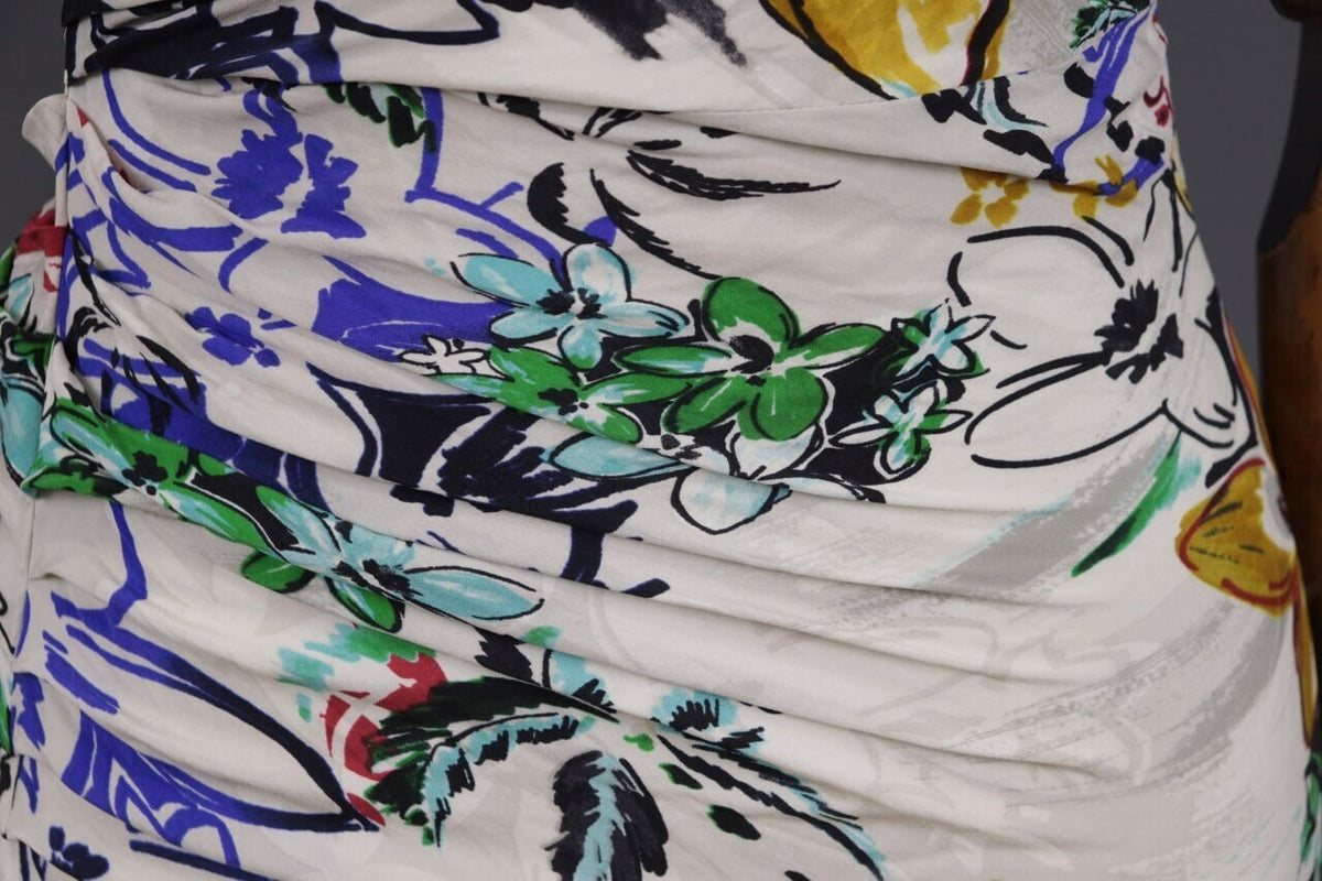 Etro Milano White Floral Silk Short Sleeve Summer Bodycon Dress – Size 42 / M