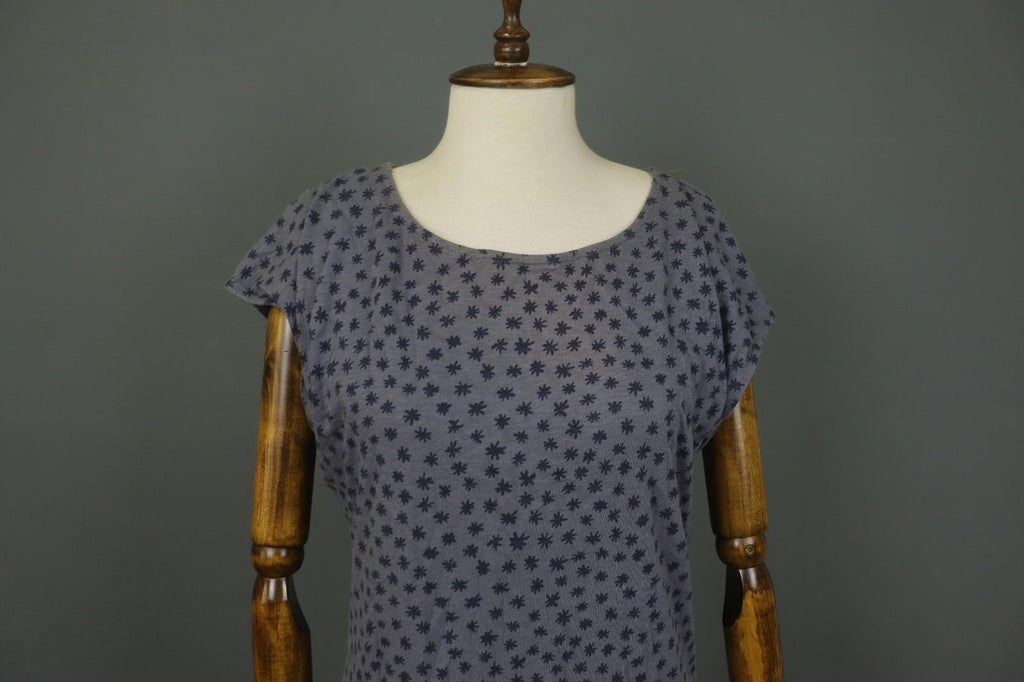 GUDRUN SJODEN Gray Floral 100% Cotton Short Sleeve Round Neck Shift Dress – Size M