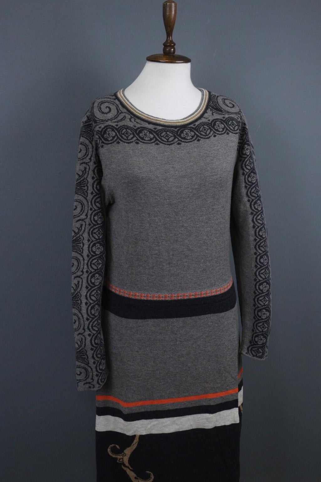 IVKO Black Gray 100% Wool Crew Neck Long Sleeve Fit & Flare Dress – Size 42
