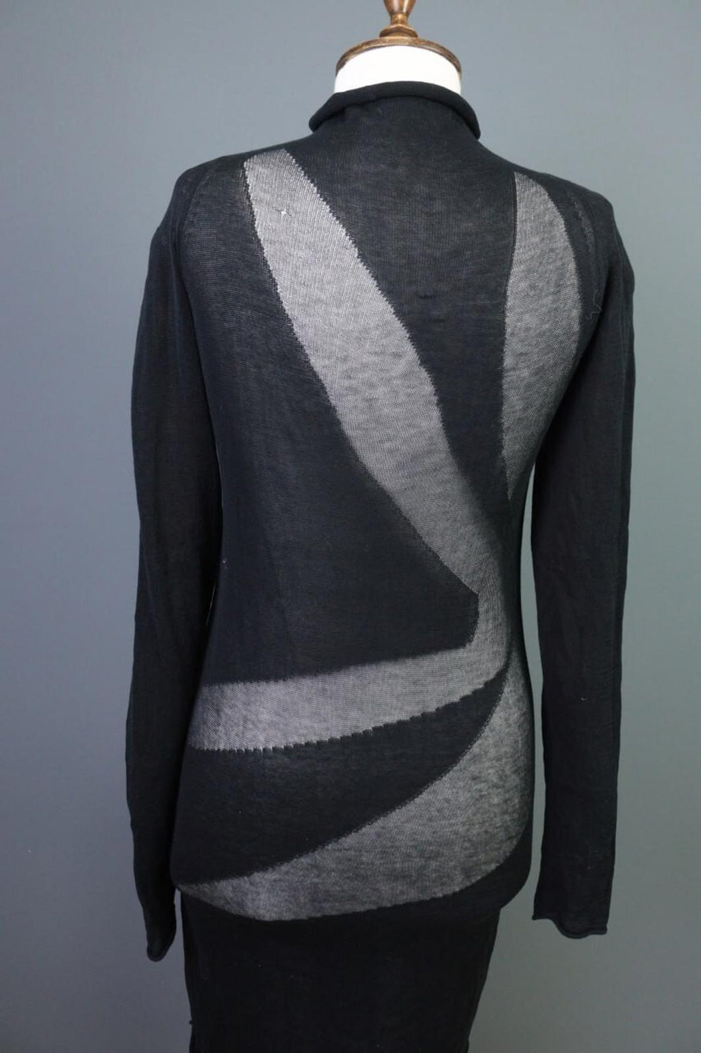 SARAH PACINI Black Knit Mesh Turtle Neck Sweater Midi Dress – Size 1