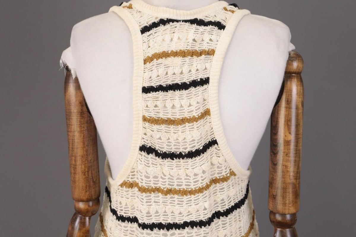 BNWT ISABEL MARANT ETOILE Beige Striped Crochet Knit Sleeveless Midi Dress Sz 36