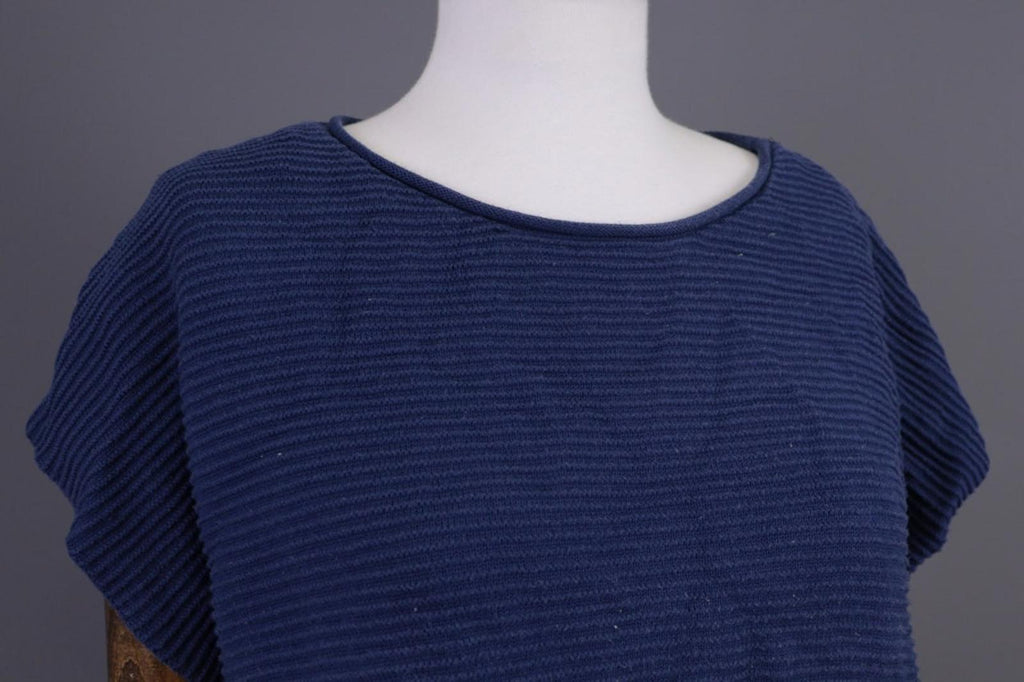 GUDRUN SJODEN Blouse Top Blue Striped Round Neck Short Sleeve Pullover M/L