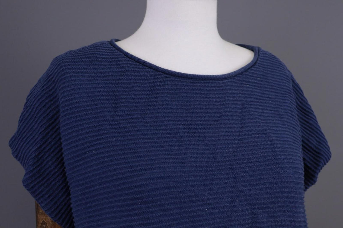 GUDRUN SJODEN Blouse Top Blue Striped Round Neck Short Sleeve Pullover M/L