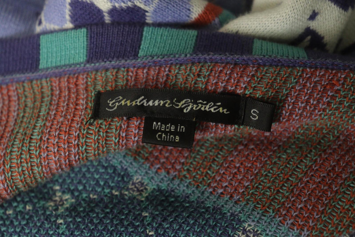 GUDRUN SJODEN Multi Geometric Cotton Knit Button Front Cardigan Sweater – Size S