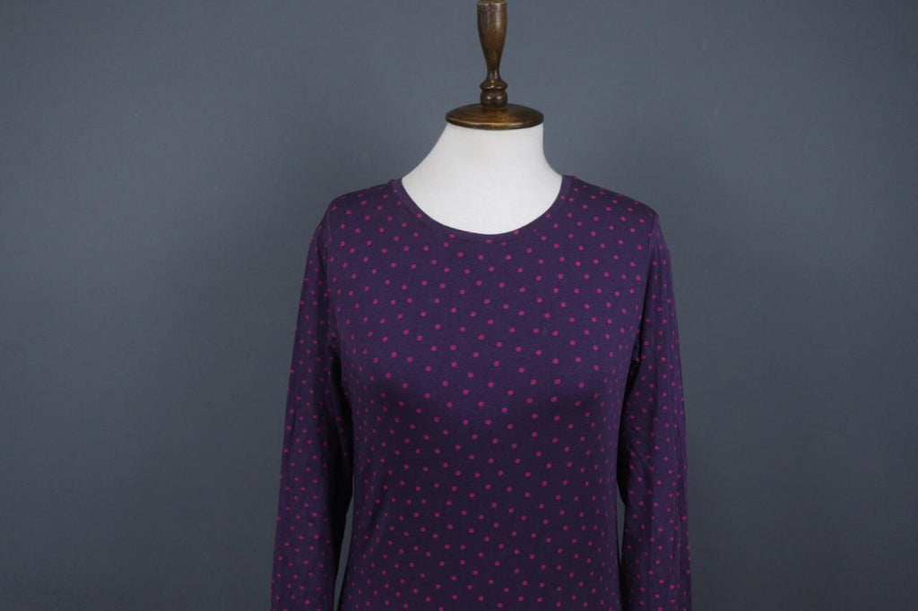 GUDRUN SJODEN Purple Polka Dot Modal Crew Neck Long Sleeve Blouse Top – Size S