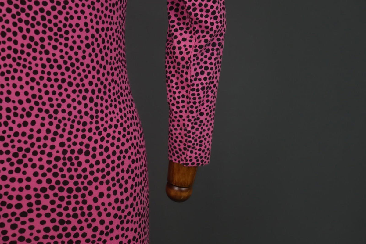 MARIMEKKO Pink Polka Dot Cotton Long Sleeve Scoop Neck Sheath Dress – Size S