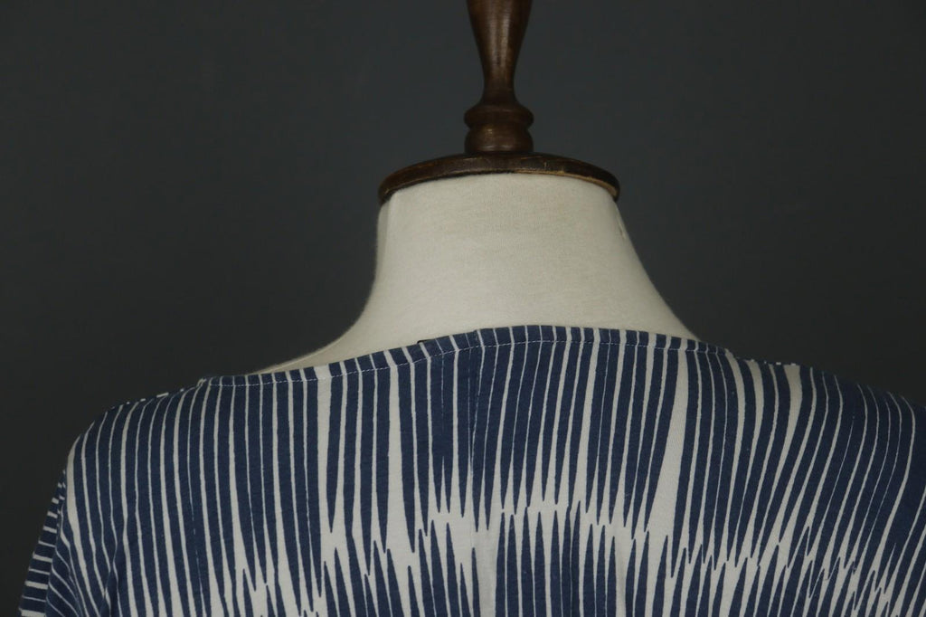 MARIMEKKO PRIP 3 Blue White Striped Viscose Round Neck Lagenlook Dress – Size L