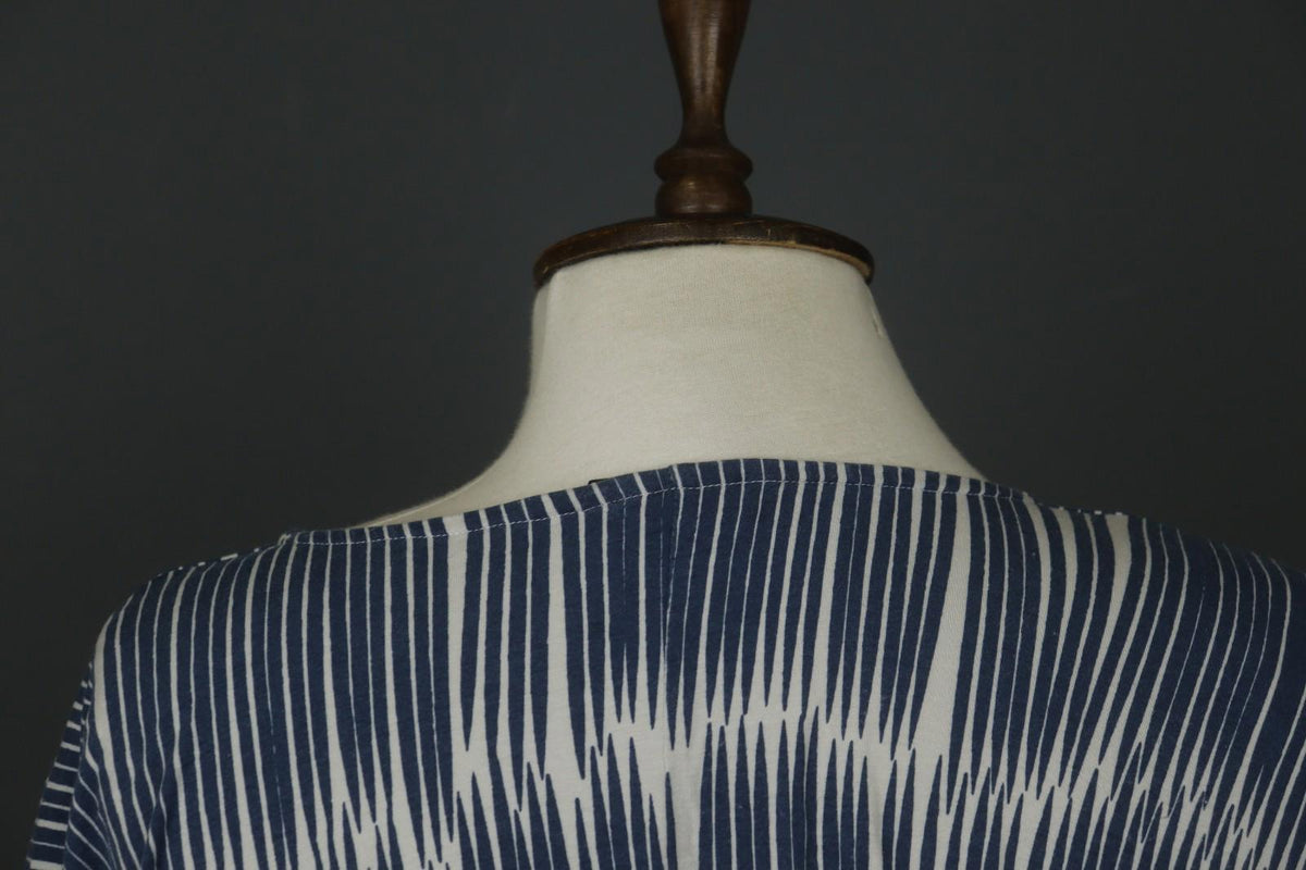 MARIMEKKO PRIP 3 Blue White Striped Viscose Round Neck Lagenlook Dress – Size L
