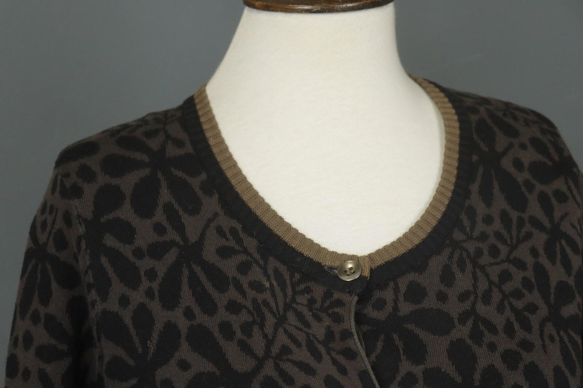 GUDRUN SJODEN Brown Floral 100% Cotton Button-Front Cardigan Sweater – Size S