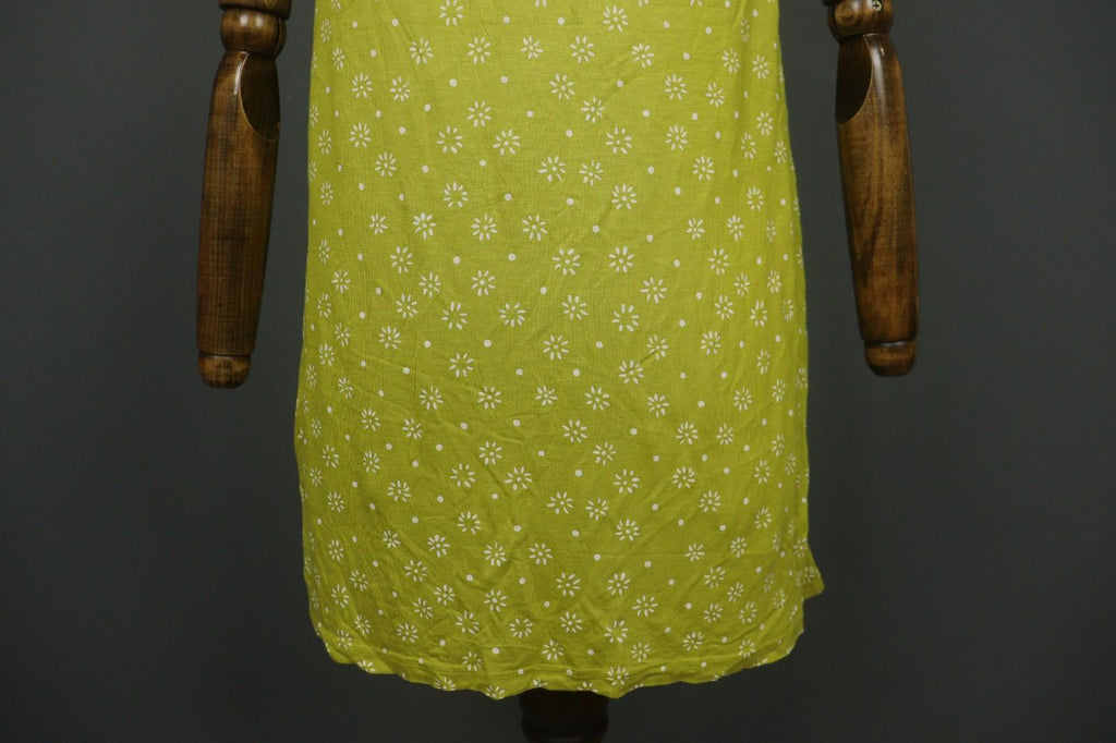 GUDRUN SJODEN Green White Floral 100% Modal Short Sleeve Round Neck Sheath Dress