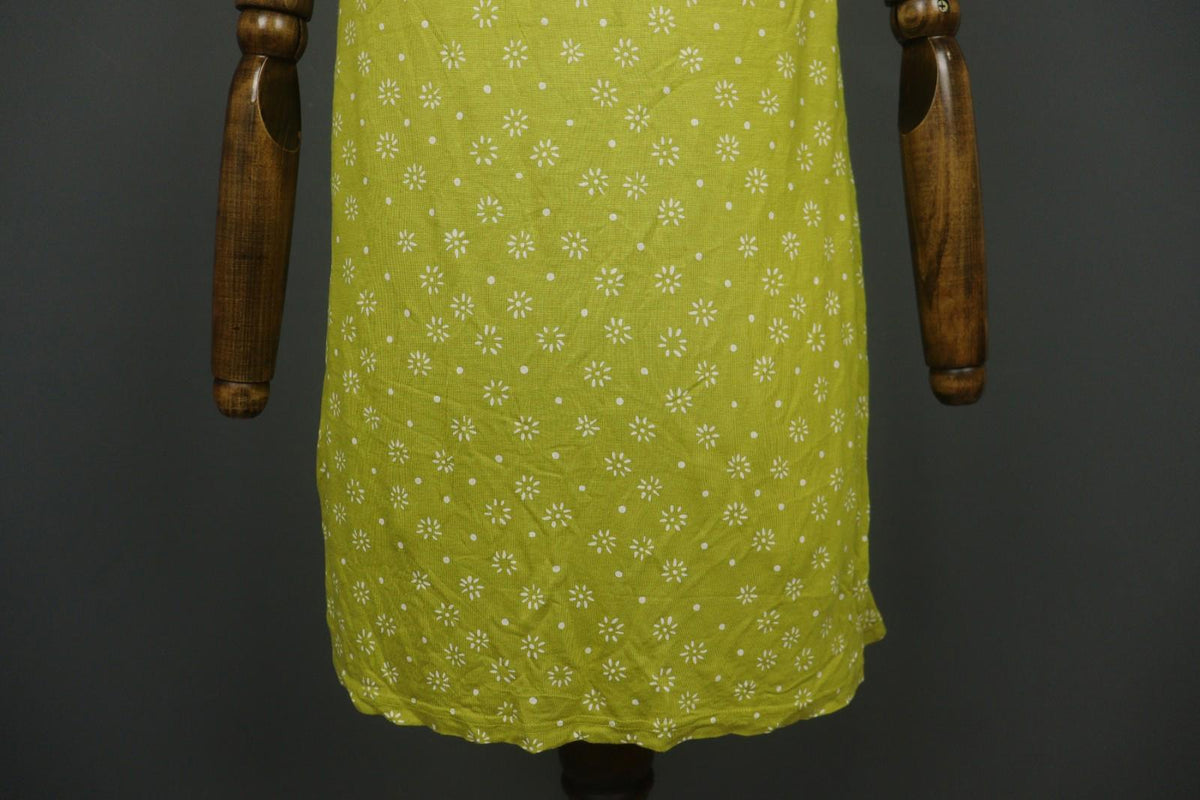 GUDRUN SJODEN Green White Floral 100% Modal Short Sleeve Round Neck Sheath Dress