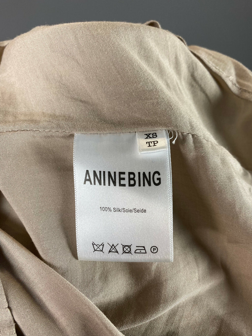 Anine Bing Beige Silk Designer Open Shoulder A-Line Midi Dress – Women's XS