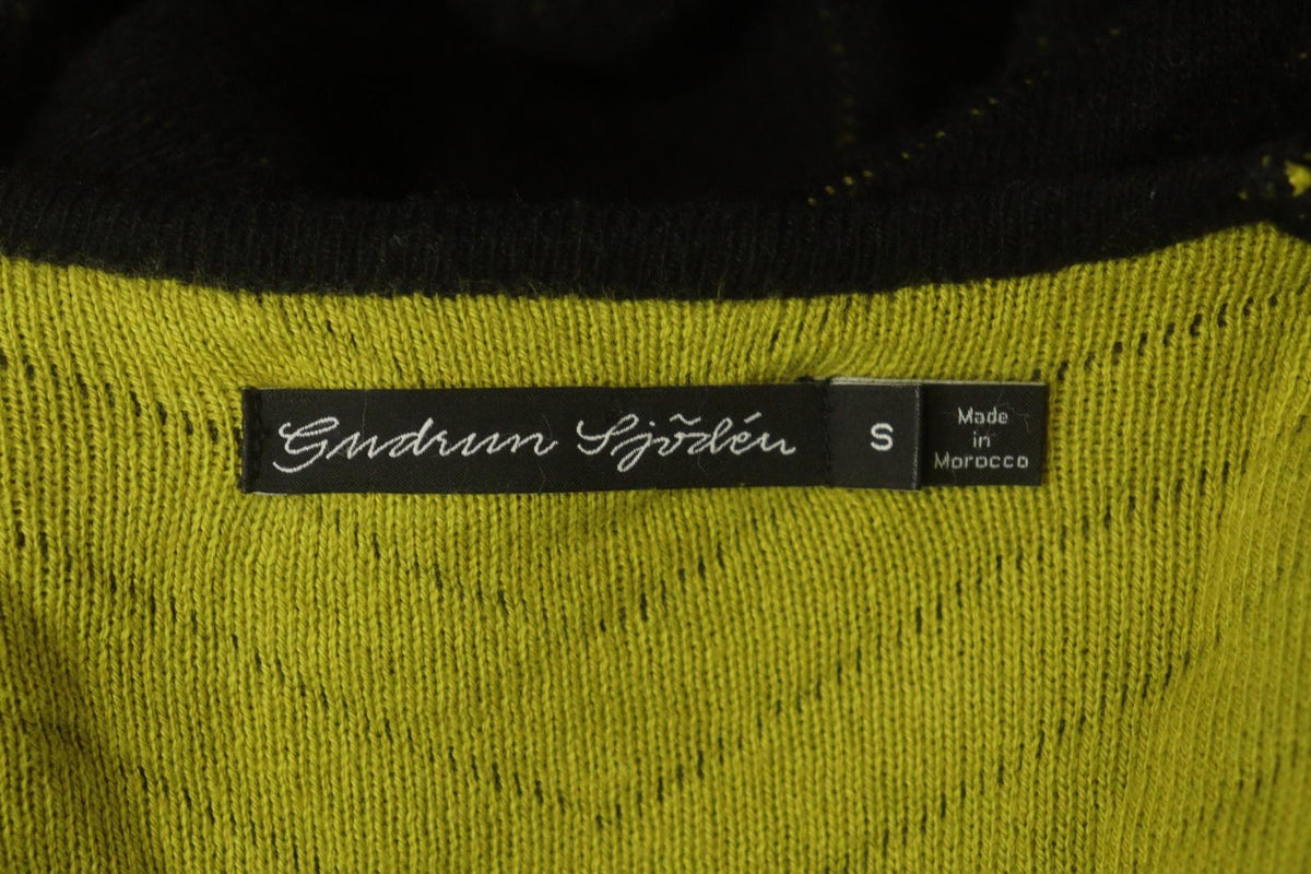 GUDRUN SJODEN Black Geo Print Wool Blend Casual Open Front Knit Long Coat – Size S