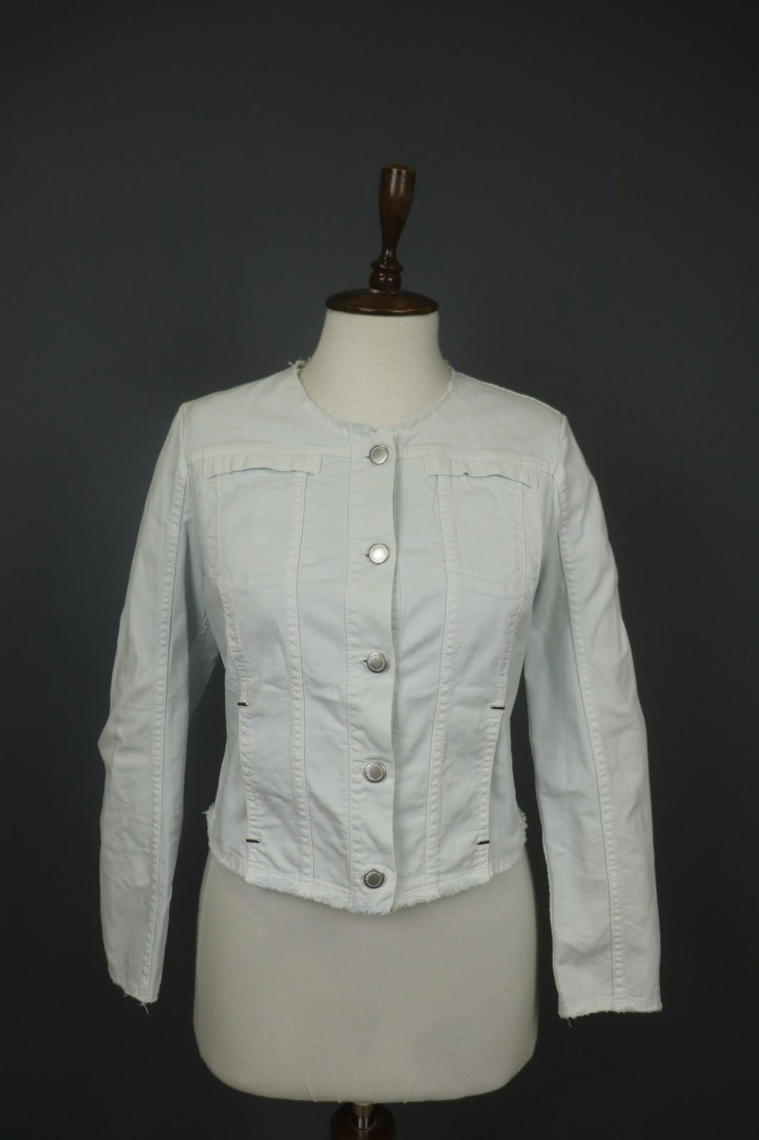 HIGH USE Blue Cotton Round Neck Long Sleeve Button Front Trucker Jacket – Size 42