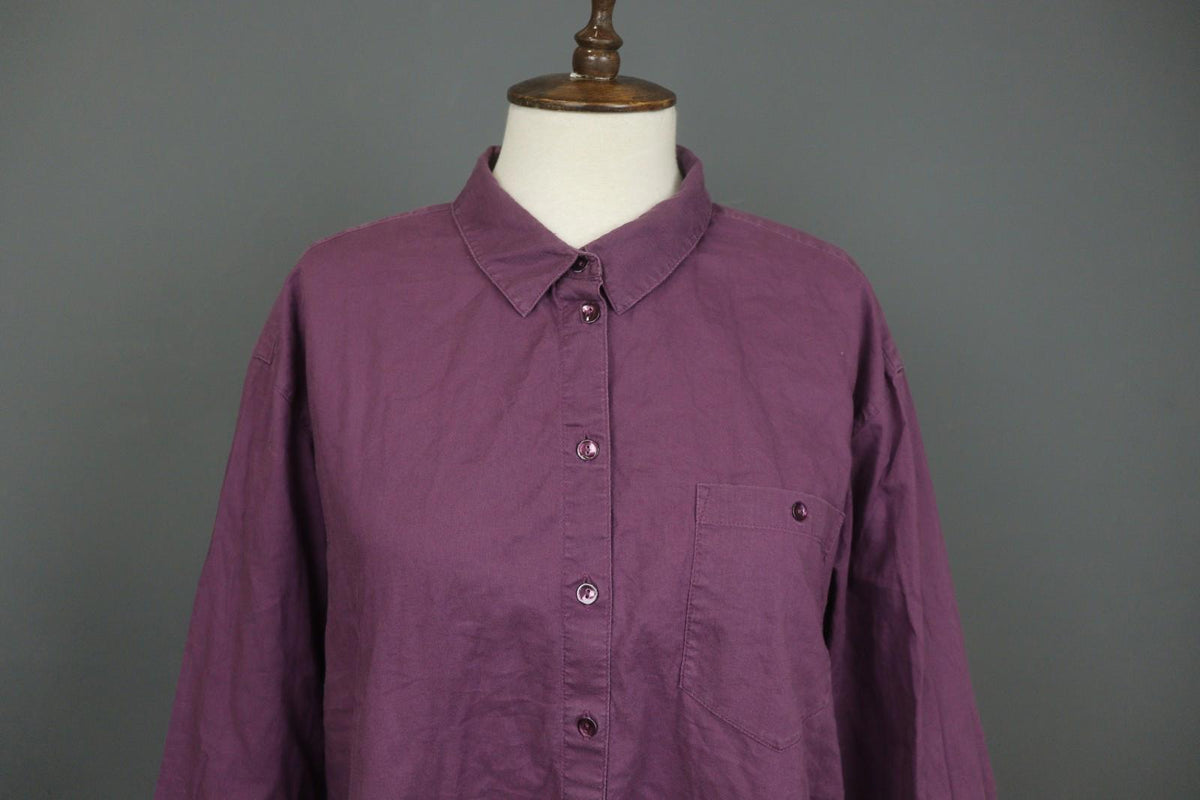 GUDRUN SJODEN Purple 100%Cotton Long Sleeve Button Front Shirt Dress – Size M