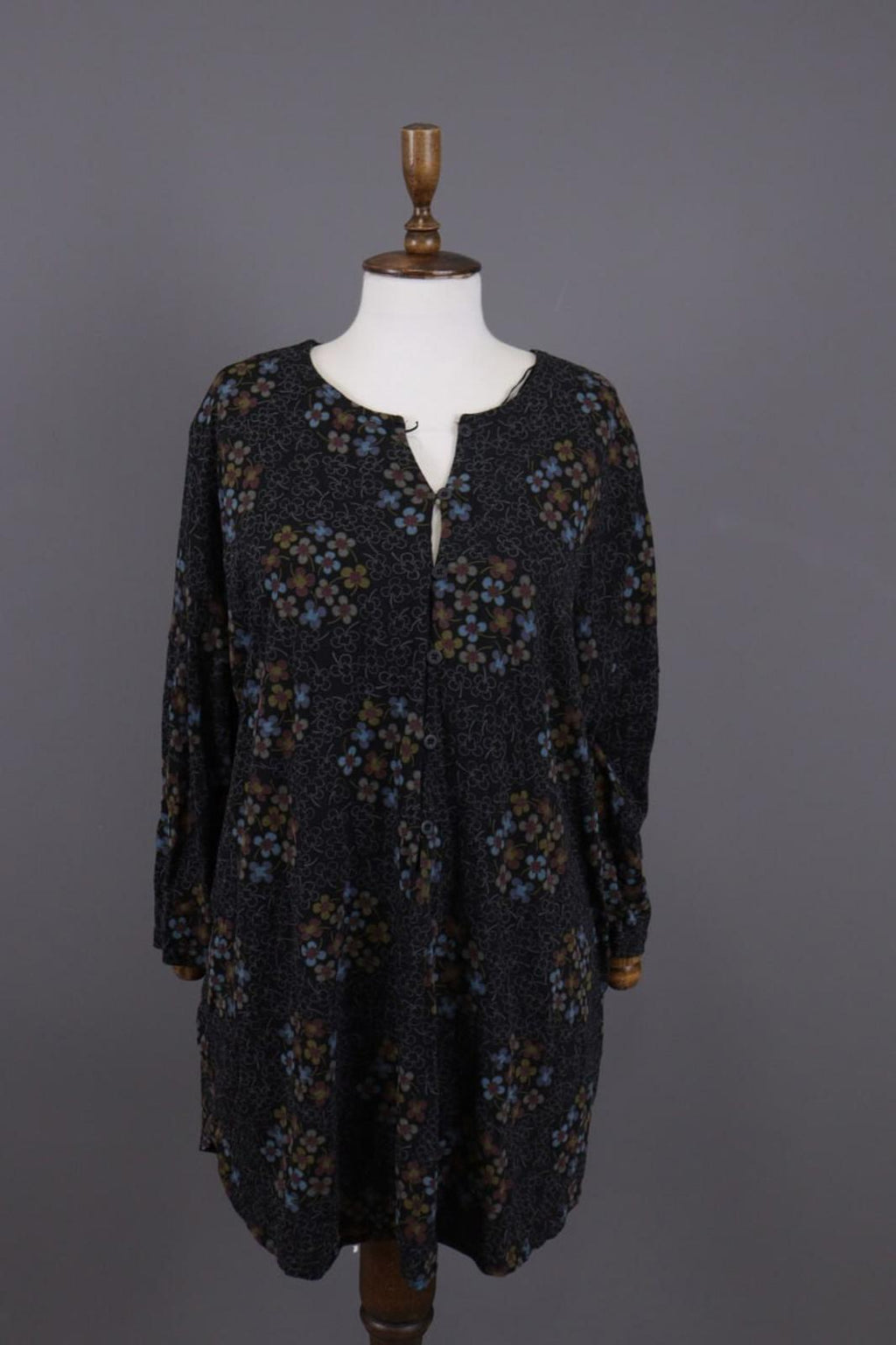 GUDRUN SJODEN Black Floral Oversized Long Sleeve Blouson Midi Dress – Size M