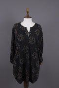 GUDRUN SJODEN Black Floral Oversized Long Sleeve Blouson Midi Dress – Size M