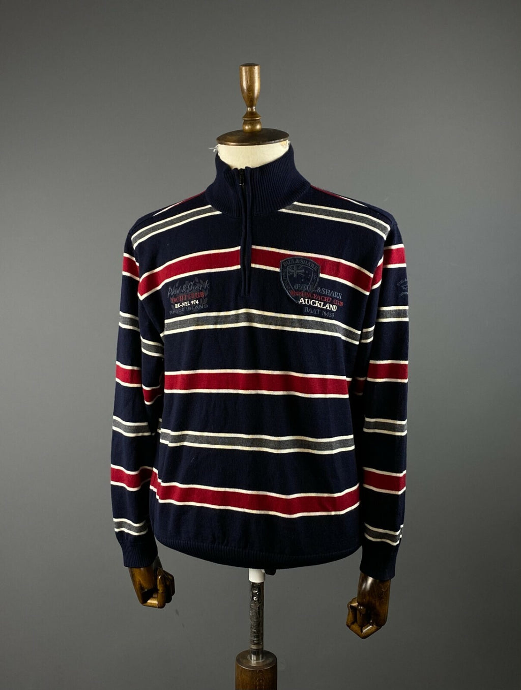 Paul & Shark Yachting Cool Touch Blue Stripe High Neck Wool Jumper – Men's L