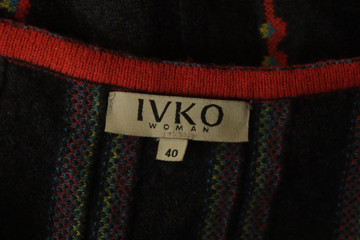 IVKO Multi Geo Print 100% Wool Knitted Long Sleeve V-Neck Sweater Dress – Size 40