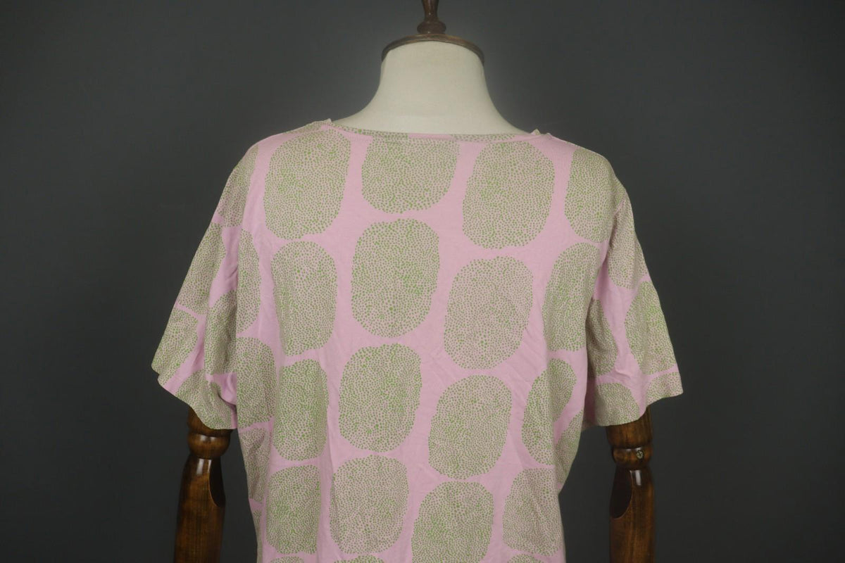 MARIMEKKO Pink Green Polka Dot Short Sleeve Round Neck Pullover Knit Top M/L