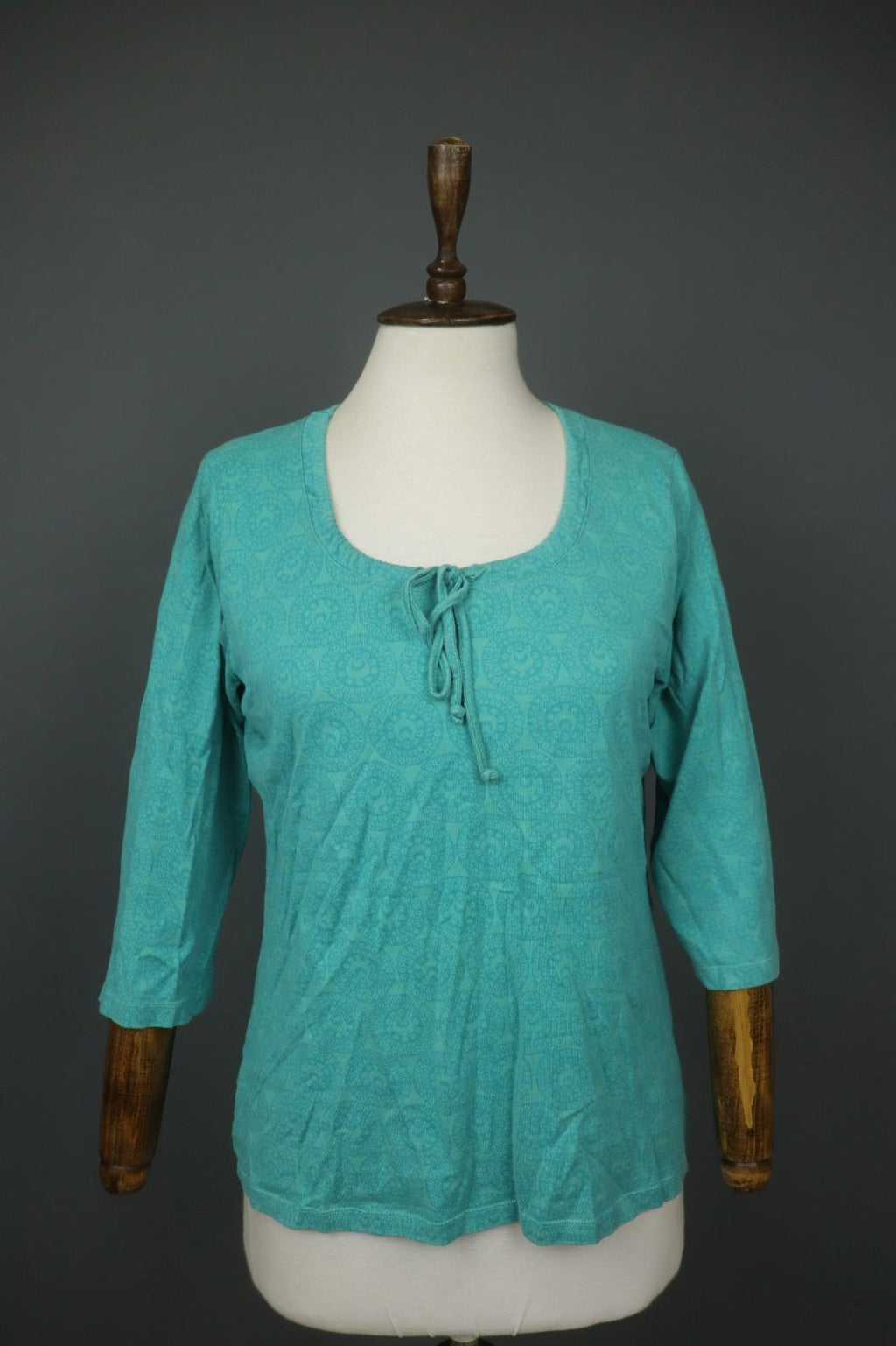 MARIMEKKO MIKA PURAINEN Green Geo Print Cotton 3/4 Sleeve Tie Neck Blouse Top