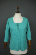 MARIMEKKO MIKA PURAINEN Green Geo Print Cotton 3/4 Sleeve Tie Neck Blouse Top