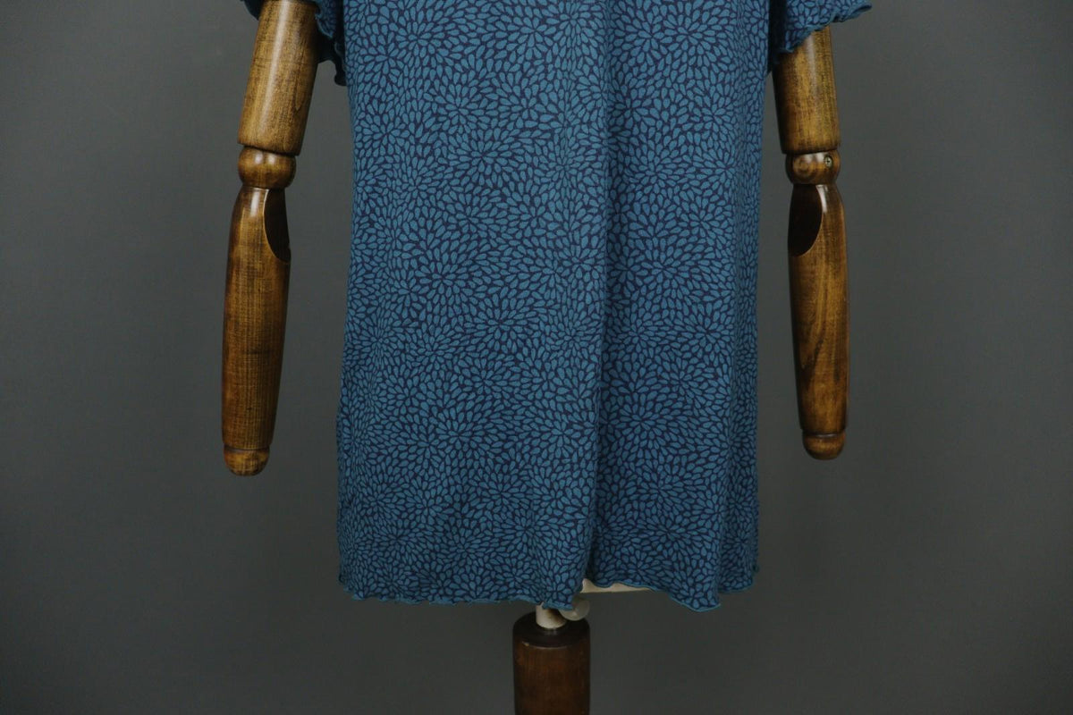 GUDRUN SJODEN Navy Blue Floral Modal Short Sleeve Pullover Shift Dress – Size L