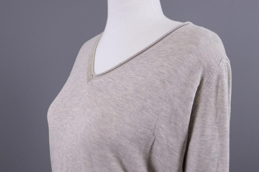 FABIANA FILIPPI Beige Knit V-Neck Relaxed Sweater – Size S