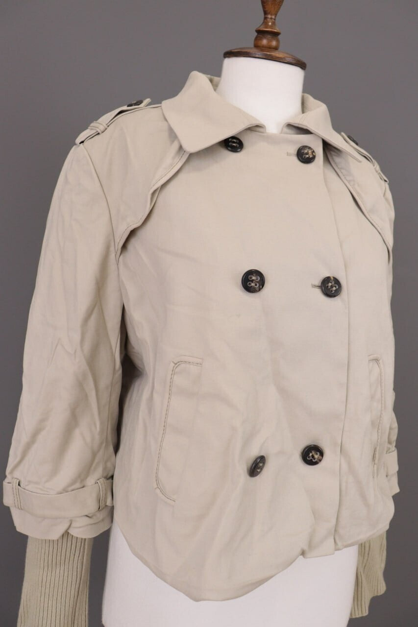 Laurel Beige Double Breasted Designer Wool Cropped Coat Jacket – Size 44