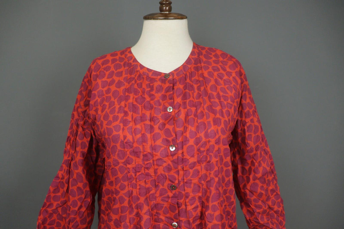 GUDRUN SJODEN Orange Abstract Casual Long Sleeve Button Front Shirt Dress – Size S