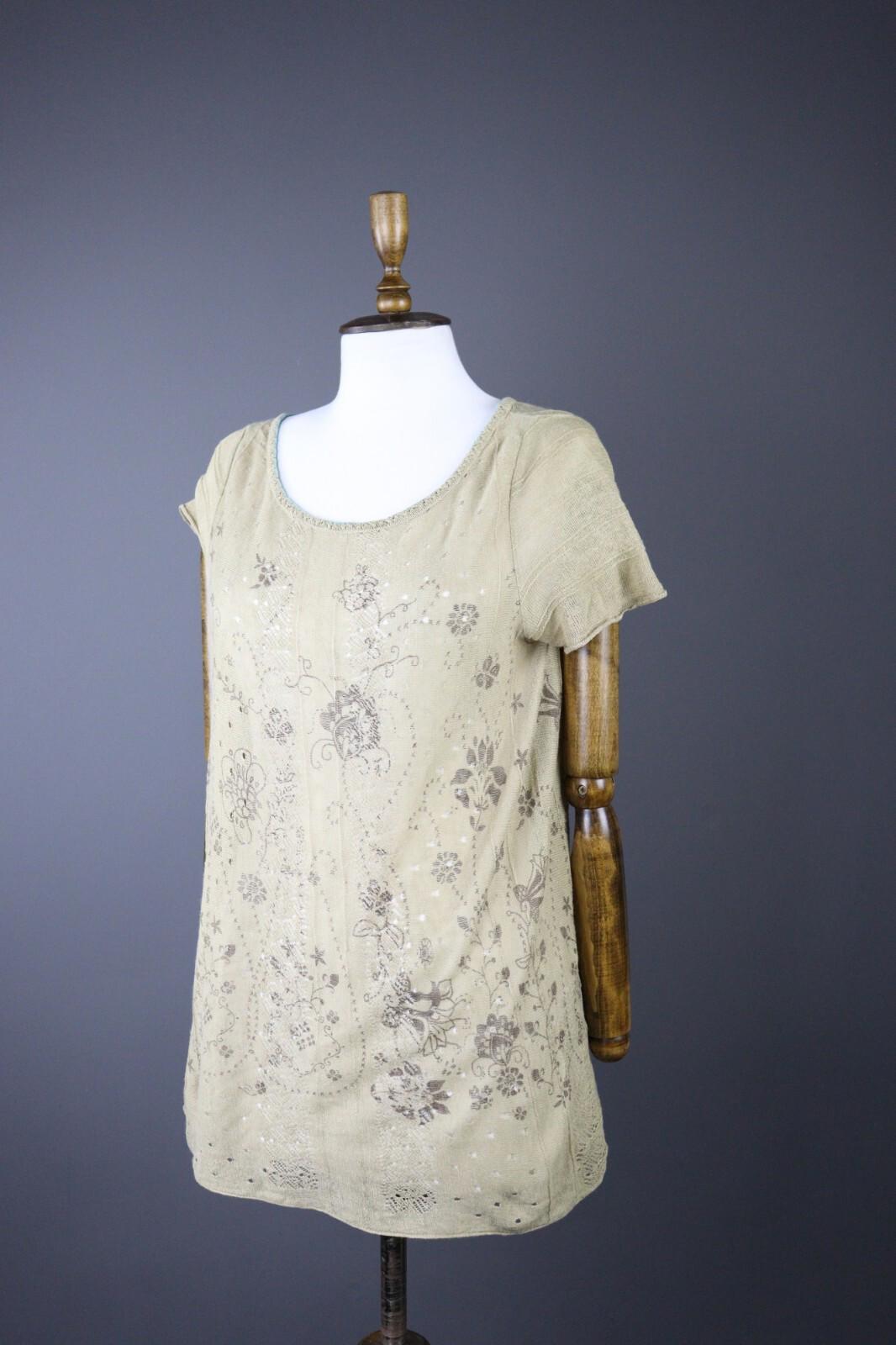IVKO Crochet Knit Distressed Casual Summer Tunic Blouse Shirt – Size 36