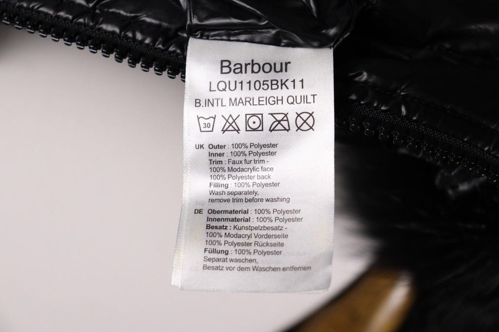 BARBOUR INTERNATIONAL Marleigh Quilt Jacket Belted Hooded Faux Fur – Size 34