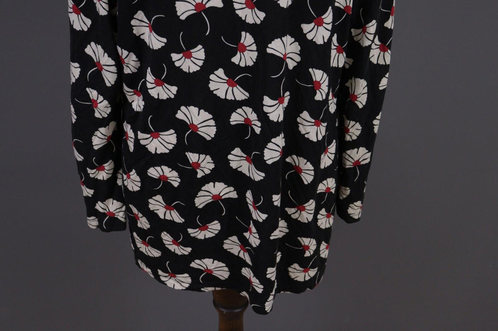 GUDRUN SJODEN Black Floral Relaxed Long Sleeve Blouson Midi Dress – Size L