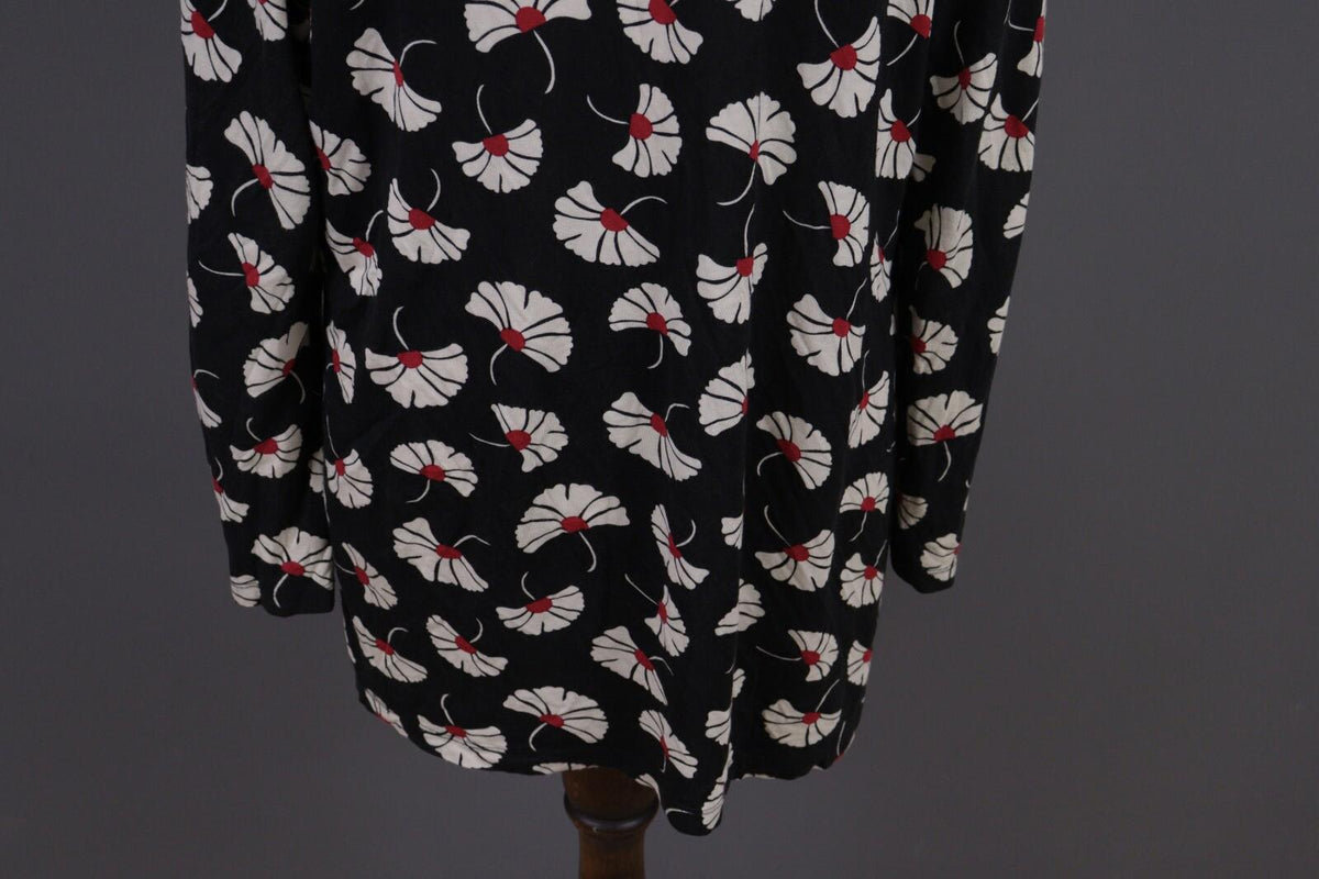 GUDRUN SJODEN Black Floral Relaxed Long Sleeve Blouson Midi Dress – Size L