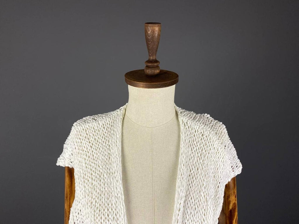 BARBARA SPEER White Lagenlook Crochet Knit Short Sleeve Cardigan Sweater – Size 2