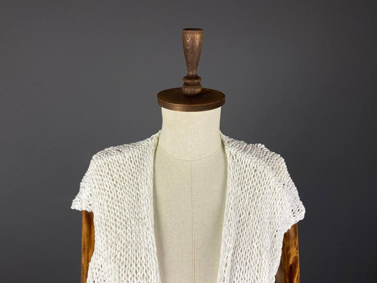 BARBARA SPEER White Lagenlook Crochet Knit Short Sleeve Cardigan Sweater – Size 2