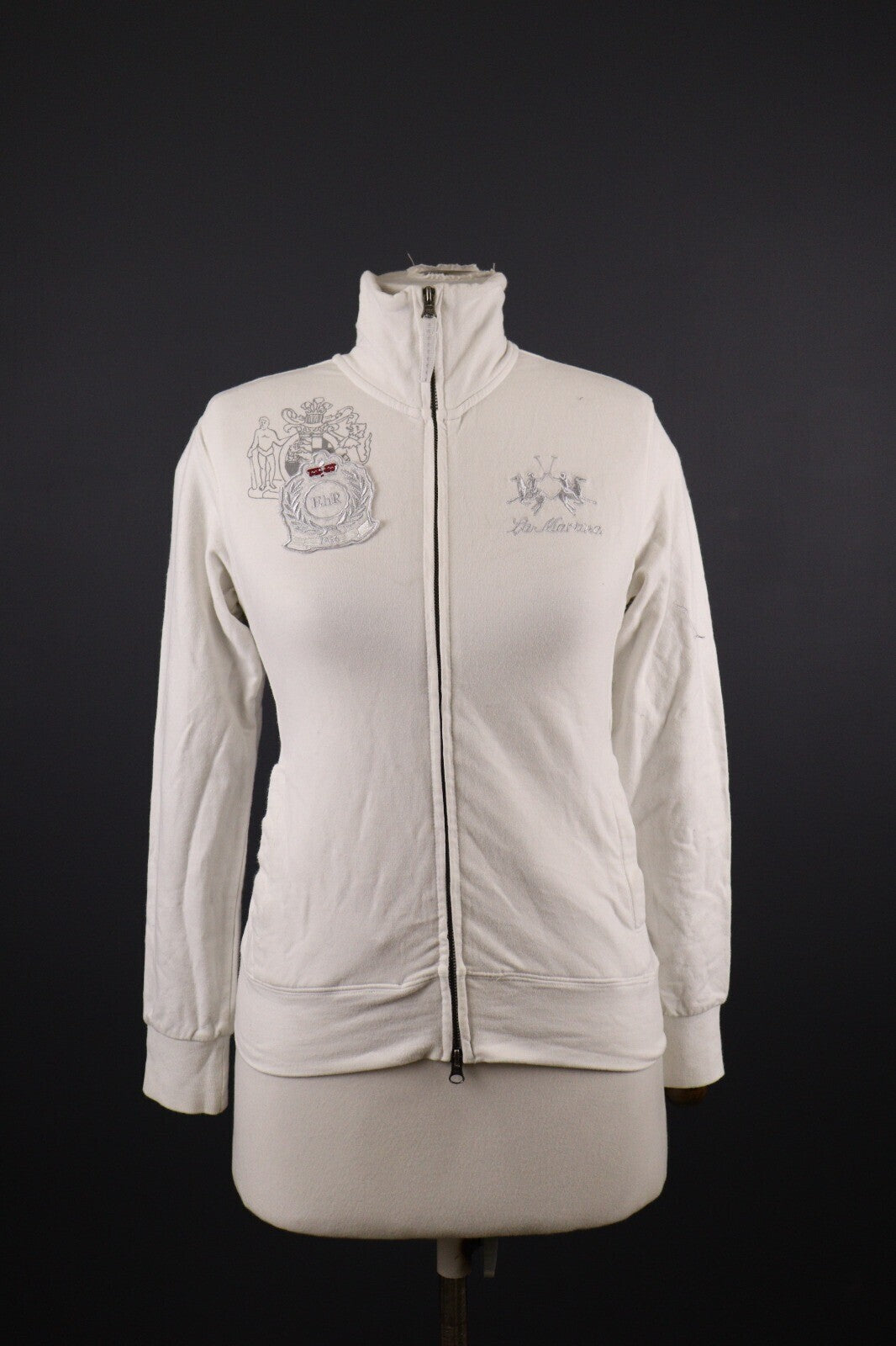 La Martina White Full Zip Long Sleeve Sweater – Size M